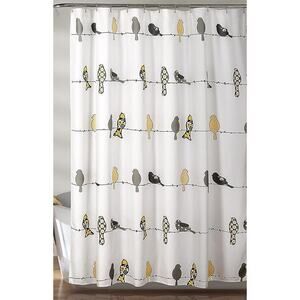 Yellow, Black  & Gray Birds Pattern Bathroom Shower Curtain 72 W x 72 L